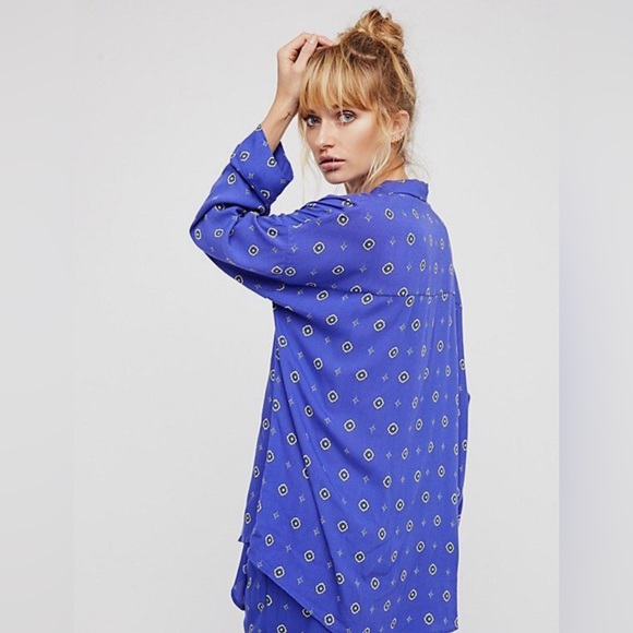 Free People Intimately • Blue Purple Button Down Long Sleeve Top Size XS - Picture 10 of 17